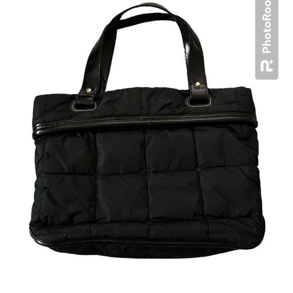 Kate spade black nylon quilted tote satchel bag green...